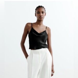 Zara Black Satin Cowl-Neck Camisole
